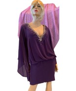 Jovani Regal Purple Short Prom Party Dress, Lined Chiffon, Bell Sleeves,... - $205.08 CAD