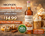 Monin Cinnamon Bun Syrup for Cocktails, Coffees &amp; More 750ml Large Glass... - $14.95