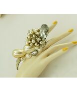 Vintage 90s WENDY GELL Massive Dramatic Pearl Rhinestone Adjustable Ring - $186.95