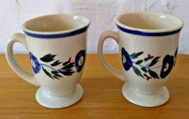 Design Pac Hand Painted Floral Coffee Mug 4.25&quot; Tall Set of 2 Footed Mugs - £13.82 GBP