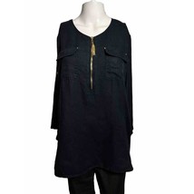 Ellen Tracy Womens Medium Flax Blue Shirt Top Roll Tab Linen Workwear - £11.74 GBP