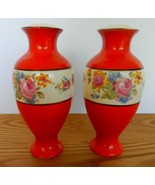 Vintage orange &amp; white ceramic Japan lamp bases with floral detailing - £15.63 GBP