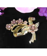 Purple Rhinestone Floral STERLING SILVER PIN Vintage Brooch Rose & Gold Vermeil - $779.99 MXN