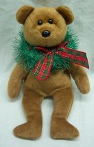 TY Beanie Baby HOLLYDAYS TEDDY BEAR W/ CHRISTMAS WREATH 8&quot; Stuffed ANIMA... - £11.66 GBP