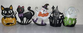 Halloween Decor Lot Of 5 Items Candle Holders Rockers Ghosts Cats - £18.26 GBP