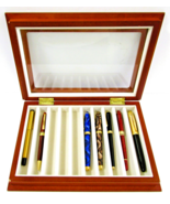 7 Pens in Wood and Glass Display Case 5 Montefiore. Parker, 1 Parade and... - €195,06 EUR
