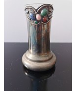 Vintage ROTEM Israel Sterling Silver 925 Glass and Gems Vase Signed by D... - $186.64