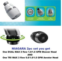 Niagara 2 pc Set Tri Max 3 flow Faucet Aerator and DUAL MAX 2 Flow Shower Head  - £12.69 GBP