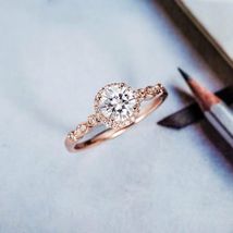 1Ct Round Cut Diamond 14k Yellow Gold Finish Halo Engagement Anniversary Ring - £62.05 GBP