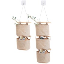 1 Pack Mini Cotton Linen Fabric Closet Washable Hanging Storage Bag With 5 Pocke - £23.24 GBP