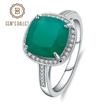 Gem's Ballet Natural Green Agate Rings Genuine 925 Sterling Silver Cocktail Ring - $32.06