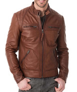 Mens Leather Jacket Stylish SlimFit Genuine Lambskin Motorcycle Bomber B... - $161.21 CAD