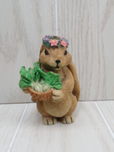 Bunny figure brown standing long lop eared floral crown cabbage basket f... - $10.49