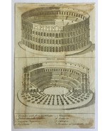 Antique 18th C Roman Engraving Amphitheatrum Flavium Colosseum, Interior... - $61.67 CAD