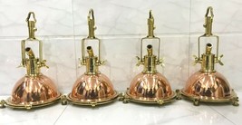 Nautical Marine Cargo Smooth Copper &amp; Brass Pendant/Ceiling/Mount Light 4 Pcs - £981.28 GBP