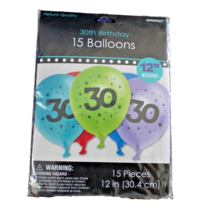 30th Birthday Party 15pc Balloons Helium Quality Happy Birthday 12in Thirty - £4.60 GBP