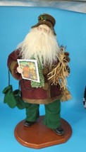 Santa Figurine on Wooden Stand 19&quot; Father Christmas Burgundy /Green/ Bro... - $15.28