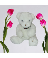 Vintage Gund Plush White Teddy Bear Green Red Bow Sitting Stuffed Animal... - $8.45 CAD