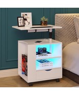 Hnebc Auto Led Nightstand With 2 Usb Charging Ports, White Nightstand With - £81.46 GBP