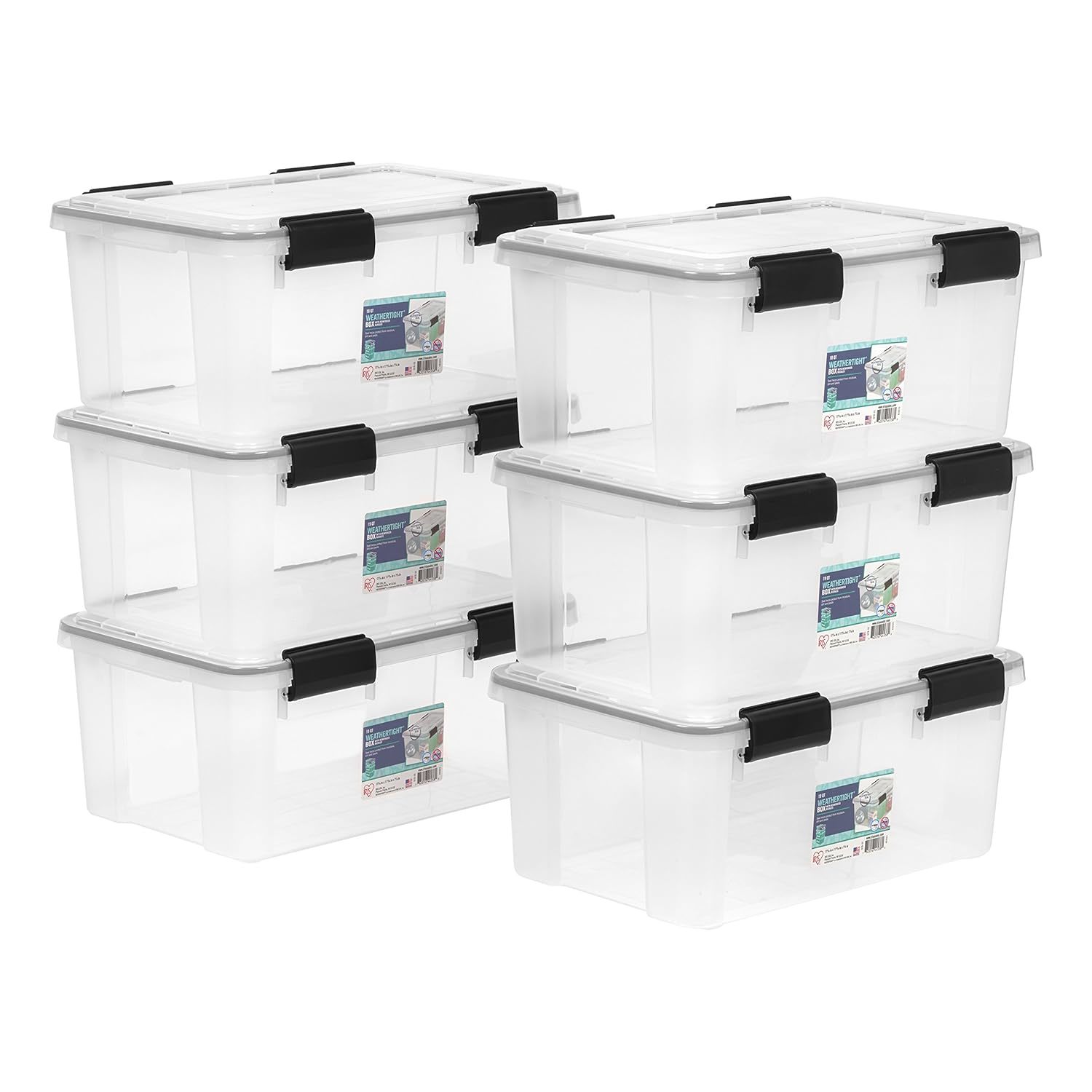 IRIS USA 6 Pack 19qt WEATHERPRO Airtight Plastic Storage Bin with Lid and Seal a