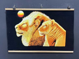 Stunning Hand-Painted Black Velvet Artwork , Lion family  Illustration, ... - $99.00