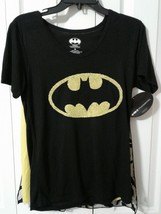 Batman Womans T-shirt Black Two Removable Capes Yellow Black Netting Size M - £13.36 GBP