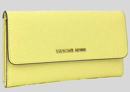 Michael Kors LG Trifold wallet Leather Buttercup Yellow NWT $228 35S8GTV... - $93.04
