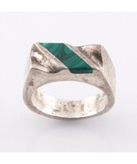 Vintage Mexican Sterling Silver Ring with Inlayed Green Malachite (Size 7) - £97.30 GBP