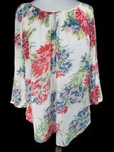 Ralph Lauren Chaps Ladies Ls Oversized Sheer Floral Top Tunic Blouse Shirt Euc M - £17.35 GBP