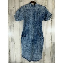 Landon West Acid Wash Denim Dress Vintage Size 9 Bodycon Fitted Button B... - $39.57