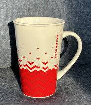 STARBUCKS 2013 Red &amp; White Heart Chevron 22oz Tall Ceramic Coffee/Latte Mug Cup - £11.70 GBP
