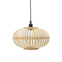 Scratch &amp; Dent Mid-Century Modern Style Squatty Round Bamboo Wooden Pendant Lamp - £59.84 GBP