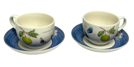 2 Wedgwood Sarah&#39;s Garden Flat Tea Cup and Saucer Blue with Large Fruit TWO - $31.49