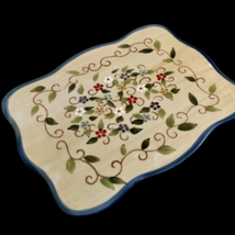 Vintage Floral Kitchen Trivet Scalloped Edge Hot Plate Flowers Ceramic Yellow - £13.27 GBP