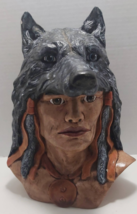 indigenous tribal bust wolf headdress ceramic signed Chris Koch 1990 - £77.57 GBP