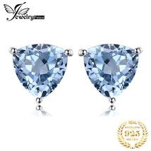 Triangle 1.8ct Genuine Blue Topaz 925 Sterling Silver Stud Earrings for Women Ge - £16.59 GBP