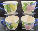 4 Franciscan Orchard Glade Cups Set Vintage Fruit Green Leaves Blue Engl... - £23.44 GBP