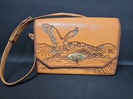 Vintage Tooled Leather Crossbody Bag Boho Eagle Festival Purse Western H... - $88.15