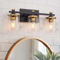 3 Light Bathroom Light Fixtures, Black Gold Bathroom Vanity Light With C... - $103.99