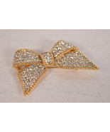 Vintage Kenneth Jay Lane Pave Large Rhinestone Bow Brooch Pin Gold Trim - $99.00