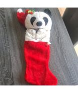 VNTG Panda Bear Christmas Sock Stocking Holder Hanger Santa Hat - $28.64