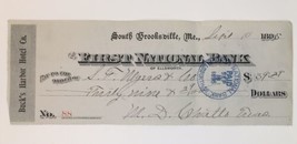 1895 Check First National Bank South Brooksville ME Buck&#39;s Harbor Hotel #88 - £13.37 GBP