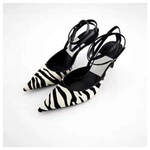 Zebra Pattern Back Strap Pointed Toe Sandals Shoes Women Thin High Heels Sexy Pu - £51.11 GBP