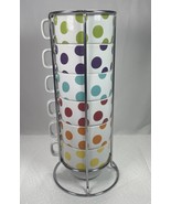 World Market 6 Multicolor Spotted Coffee Mugs Cups w/ Metal Countertop S... - $366.64 MXN
