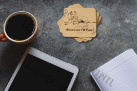 Laser Engraved Pit Bull Dog Laying - Wood Coasters, set of 4 - $19.13 CAD
