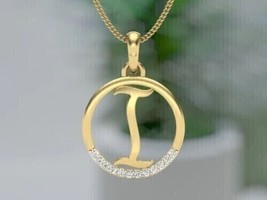 1.00Ct Round Cut Real Moissanite Letter &#39;&#39;I&#39;&#39; Pendant 14K Yellow Gold Plated - £155.29 GBP