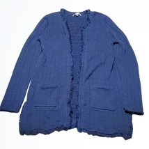 Cabi Blue Relaxed Frayed Edges Clasp Front Cardigan w Pockets Size Medium M - $35.15