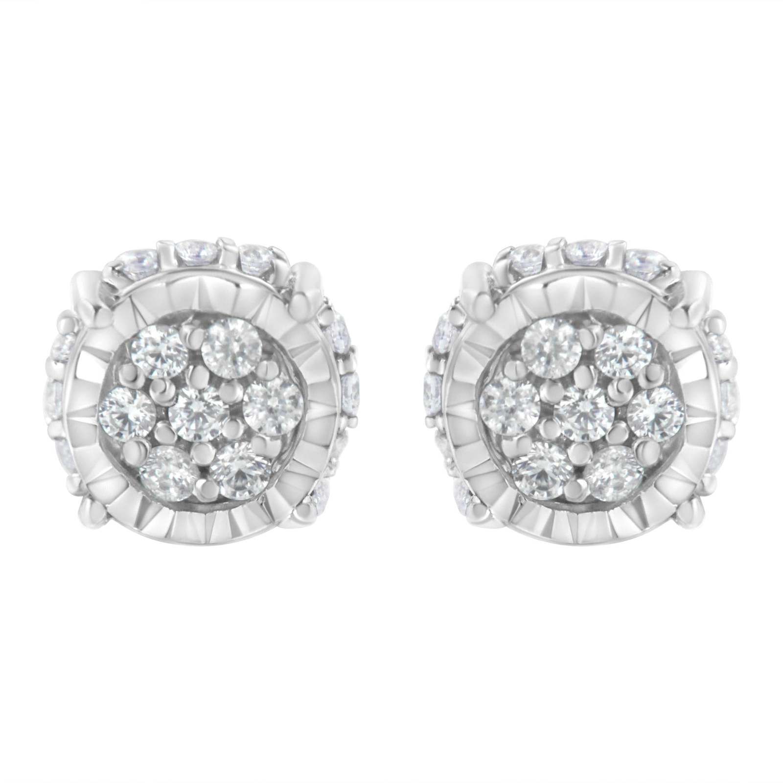 .925 Sterling Silver 1/3 Cttw Round-cut Diamond Floral Stud Earring I-J Clarity