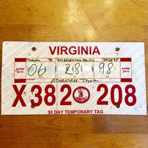 1998 United States Virginia 30 Day Temporary License Plate X382 208 - £13.18 GBP