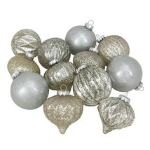 3&quot; 12ct Champagne and Silver Mercurry Glass Style Glass Christmas Ornament Set  - £60.33 GBP